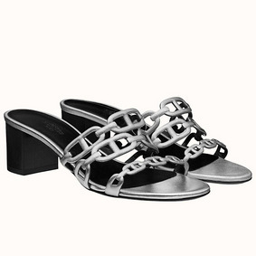 Top Replica Hermes Tandem Sandals In Silver Metallic Calfskin HMSDA8KV998