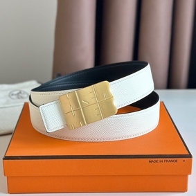 Hermes Typo Reversible Belt 32MM in White Epsom Calfskin HMSV57MKA21