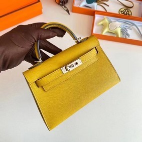 Hermes Kelly 19cm Shoulder Bags Epsom Leather KL19 Silver hardware yellow Replica HMSMPAC37WM