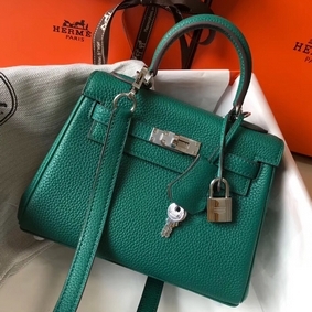 Hermes Kelly 20cm Bag In Vert Vertigo Clemence Leather PHW 1:1 Replica HMS32I59PZZ
