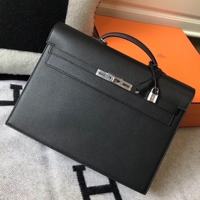 Hermes Kelly Depeche 38 Briefcase In Black Calfskin HMS7313Y37Q