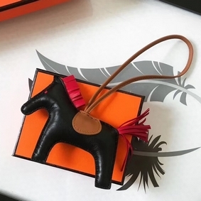 Hermes Rodeo Horse Bag Charm In Black/Camarel/Red Leather Top Replica HMSY6B9C58E
