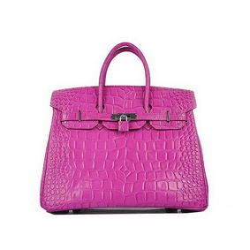 Quality Hermes Birkin 35CM Purple Croco Leather Tote Bag Silver Replica HMS85GQRNAK