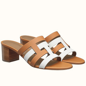 Fake Hermes Amica 5mm Sandals In Brown/White Calfskin HMS11AB7KL5