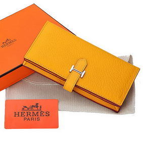 Cheap Hermes Bearn Japonaise Bi-Fold Wallet Grainy Leather A208 Yellow HMSTBEWGAFC