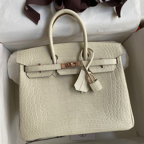 Knockoff Hermes Birkin 25 Retourne Handmade Bag In Nata Matte Alligator Leather HMS5280DMU5