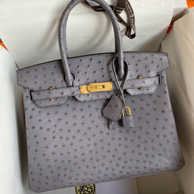 Hermes Birkin 30 Retourne Handmade Bag In Gris Asphalt Ostrich Leather 1:1 Replica HMS8780F6FW