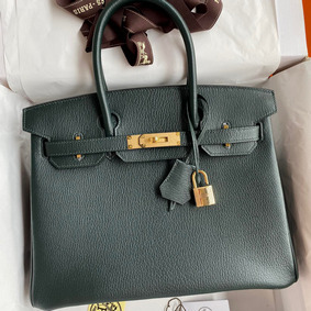 Hermes Birkin 30 Retourne Handmade Bag In Vert Cypres Chevre Mysore Leather HMSA413ZY36