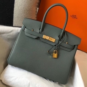 Imitation Hermes Birkin 30cm Bag In Vert Amande Clemence Leather GHW HMSSHOANFGA