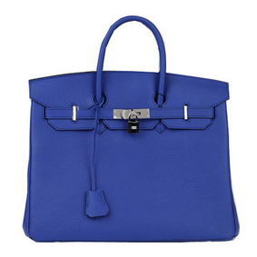 1:1 Replica Hermes Birkin 35CM Tote Bag Blue Original Leather H35 Silver HMS30V6ZA26