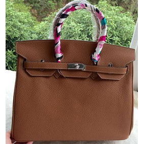 Best Quality Hermes Birkin 35CM Tote Bag Brown Litchi Leather BK35 Silver HMS97MIY5F3