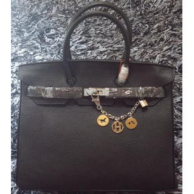 Hermes Birkin 35CM Tote Bag Litchi Leather HB35GL Black Top Replica HMS3E2ZIIW6