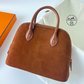 Hermes Bolide 1923 25 Handmade Bag In Gold Doblis Suede Leather HMSJIRWFS90