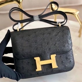 High Quality Hermes Constance 18 Handmade Bag In Black Ostrich Leather HMSI2LI4JIY