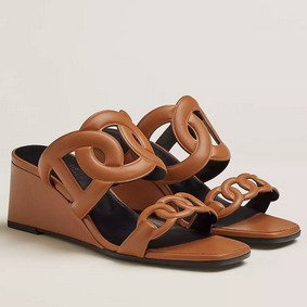 Hermes Figari 55mm Wedge Sandals In Brown Nappa Leather 1:1 Replica HMS67LJ0SSO