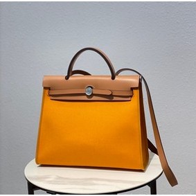 Hermes Herbag 31CM Original Canvas Leather & Calfskin 48887 yellow&brown Replica HMS3Q4X1O3W