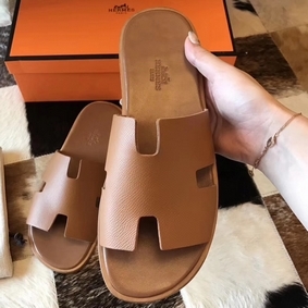 Copy Hermes Izmir Sandals In Brown Epsom Leather HMS64B7ZRLI