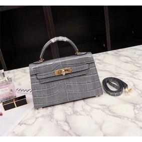 Hermes Kelly 19cm Tote Bag crocodile Leather KL19 grey Replica HMSR133Z372