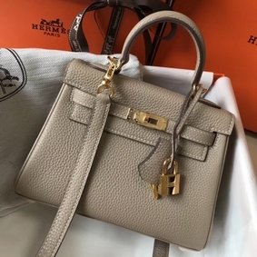 Hermes Kelly 20cm Bag In Grey Clemence Leather GHW Top Replica HMS19XHRF5R