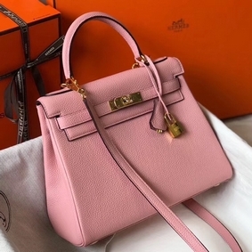 Hermes Kelly 25cm Retourne Bag In Pink Clemence Leather 1:1 Replica HMSCQFUK0T6