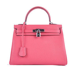 Hermes Kelly 28cm Shoulder Bags Rosy Grainy Leather Silver 1:1 Replica HMSGBRV1KT4