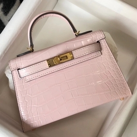 Hermes Kelly Mini II Bag In Rose Dragee Embossed Crocodile Leather HMS1D5UBF83