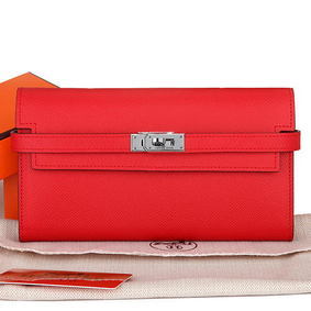 Fake Hermes Kelly Original Saffiano Leather Bi-Fold Wallet A708 Red HMSFYGPINEE