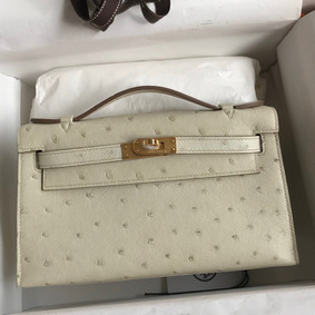 Knockoff Hermes Kelly Pochette Handmade Bag In Beton Ostrich Leather HMS7P1COO95