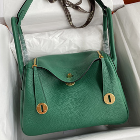 Fake Hermes Lindy 30 Handmade Bag In Malachite Clemence Leather HMSQ6ZAYIFB
