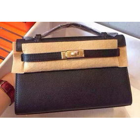 Hermes MINI Kelly 22cm Tote Bag Calfskin Leather K22 Black Replica HMSKB4X0T35
