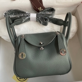 Hermes Mini Lindy Handmade Bag In Vert Amande Clemence Leather 1:1 Replica HMS5C0FZ74Y