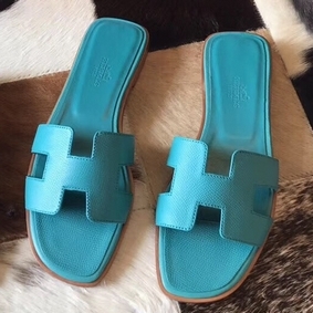 Hermes Oran Sandals In Blue Paon Epsom Leather Replica HMSTQ87N6WX