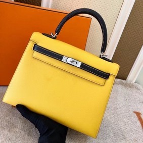 Knockoff Hermes Original Epsom Leather KEL2578 yellow&black HMSLV91B8YE