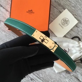 Best Quality Hermes original epsom leather Kelly belt H069854 green gold plated metal HMSFXI4AP67