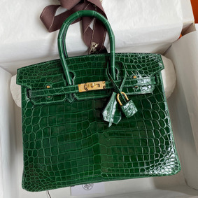 Best Quality Hermes Birkin 25 Handmade Bag In Malachite Crocodile Niloticus Shiny Skin HMSE5LHM2US