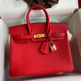 Hermes Birkin 25 Handmade Bag In Red Clemence Leather Top Replica HMS0MB7HQ63