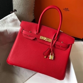 Hermes Birkin 30cm Bag In Red Clemence Leather GHW Top Replica HMS13EZ5UY6