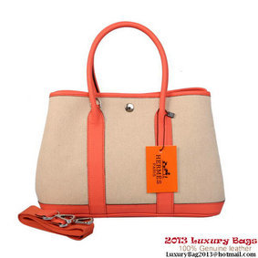 Hermes Garden Party 30CM Bag Canvas Leather A1288 Light Red HMS08UL8RN1