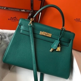 Hermes Kelly 32cm Bag In Malachite Clemence Leather GHW 1:1 Replica HMSLRZAW59N