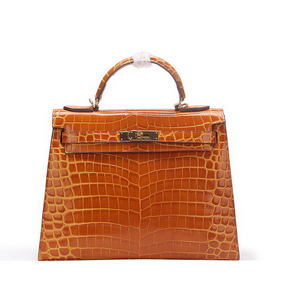 Hermes Kelly 32cm Shoulder Bag Wheat Croco Patent Leather K32 Gold HMSJX8I6I04