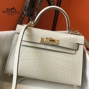 Hermes Kelly Mini II Handmade Bag In Beton Crocodile Embossed Leather 1:1 Replica HMS5X7LZ89F