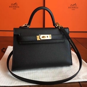 Hermes Kelly Mini II Handmade Bag In Black Epsom Leather 1:1 Replica HMSPHW2R3N7