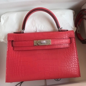 Hermes Kelly Mini II Sellier Handmade Bag In Rose Extreme Matte Alligator Leather Replica HMSMPAC37WM