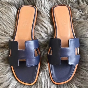 Hermes Oran Sandals In Navy Swift Leather 1:1 Replica HMS6307NQ19