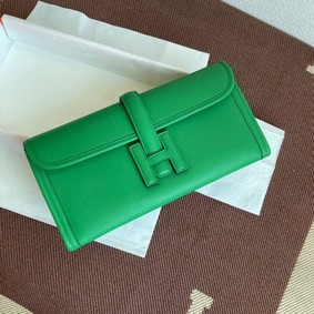 Hermes Original jige swift Leather Clutch 37088 green HMSCFLKF480