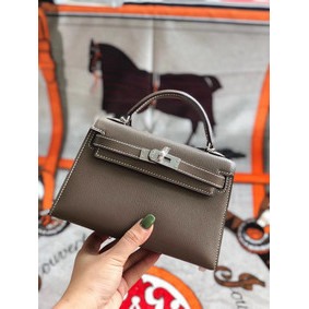 Fake Hermes original mini Kelly chevre mysore K19CM grey&silver Metal HMSA274XWOK