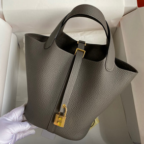 Hermes Picotin Lock 18 Handmade Bag in Etain Clemence Leather Top Replica HMSPRQ0319M