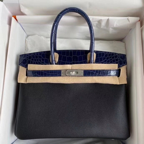 Fake Hermes Touch Birkin 30 Bag In Noir Shiny Niloticus Crocodile Skin HMSFYH8Z105
